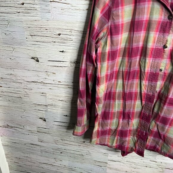 Eddie Bauer pink plaid top shirt button down  size large - Picture 2 of 9